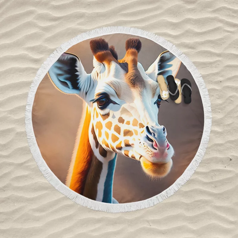 Giraffe Wearing a Scarf Round Beach Towel