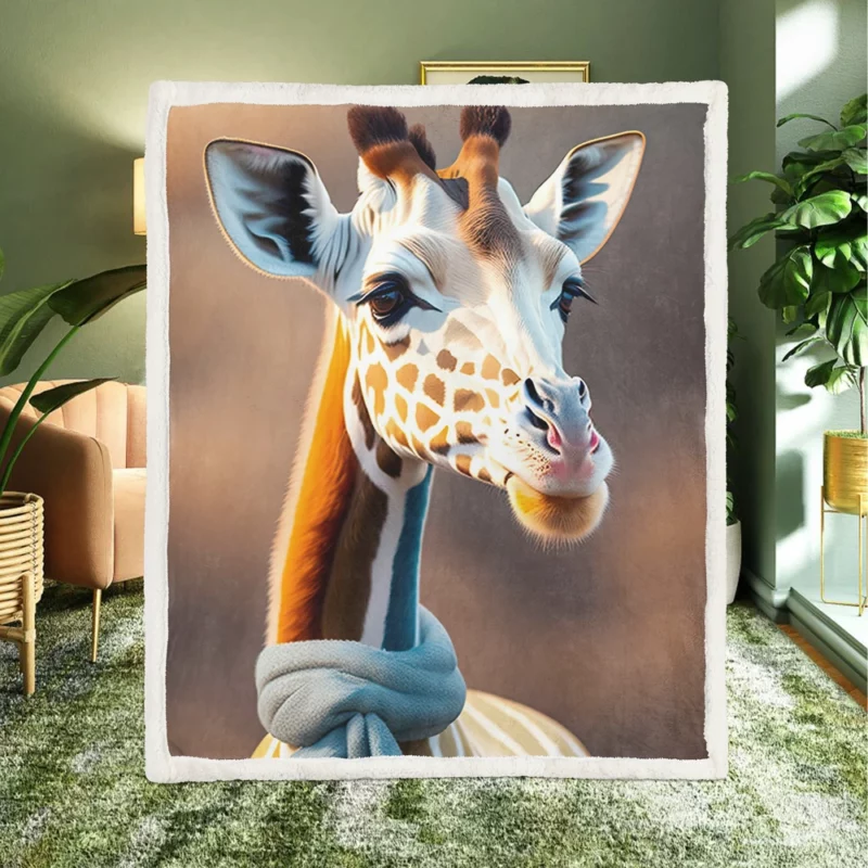 Giraffe Wearing a Scarf Sherpa Fleece Blanket