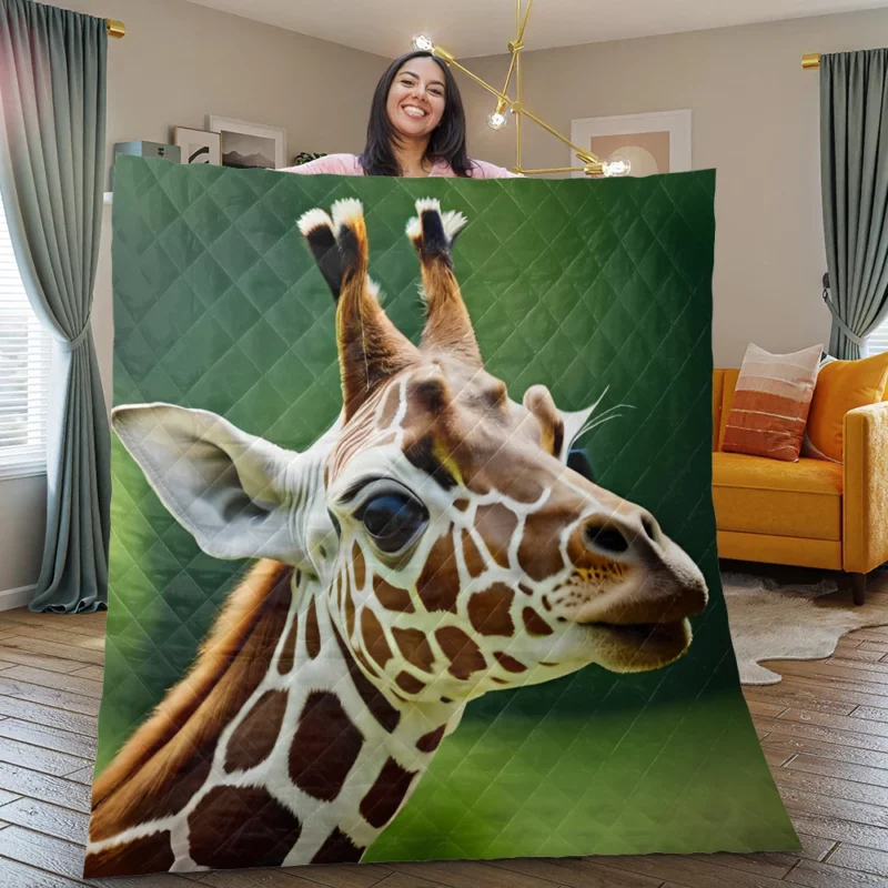 Giraffe With an Ear Tag Quilt Blanket