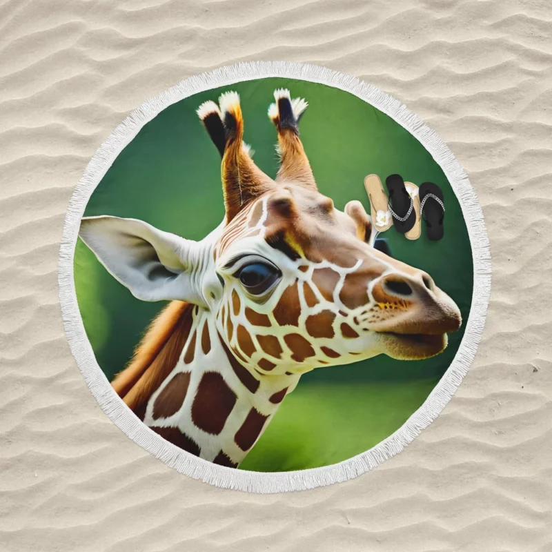 Giraffe With an Ear Tag Round Beach Towel