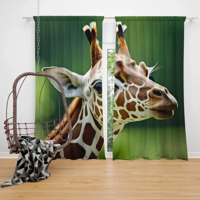 Giraffe With an Ear Tag Window Curtain