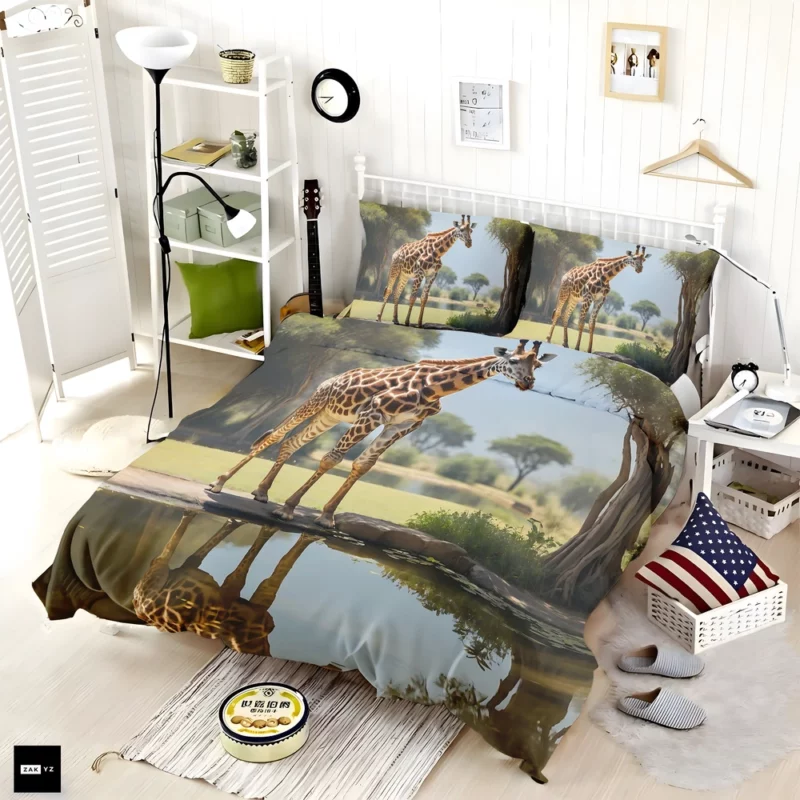 Giraffe by a Pond Bedding Set