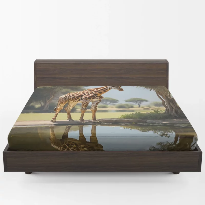 Giraffe by a Pond Fitted Sheet 1