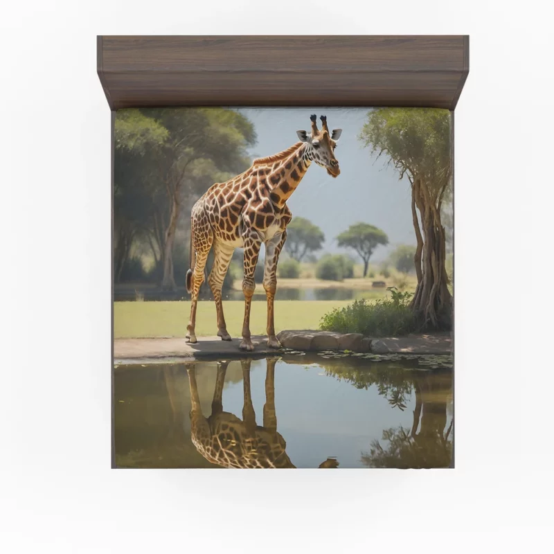 Giraffe by a Pond Fitted Sheet