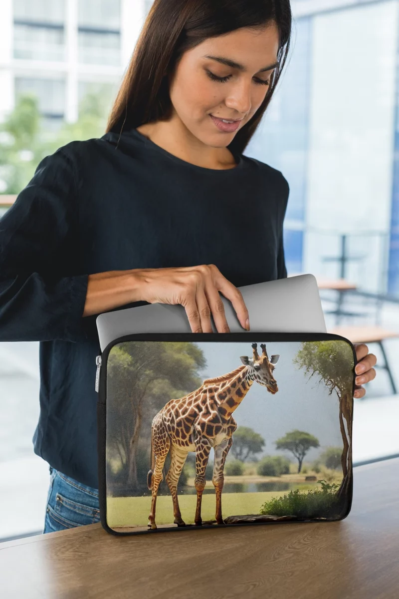 Giraffe by a Pond Laptop Sleeve 1