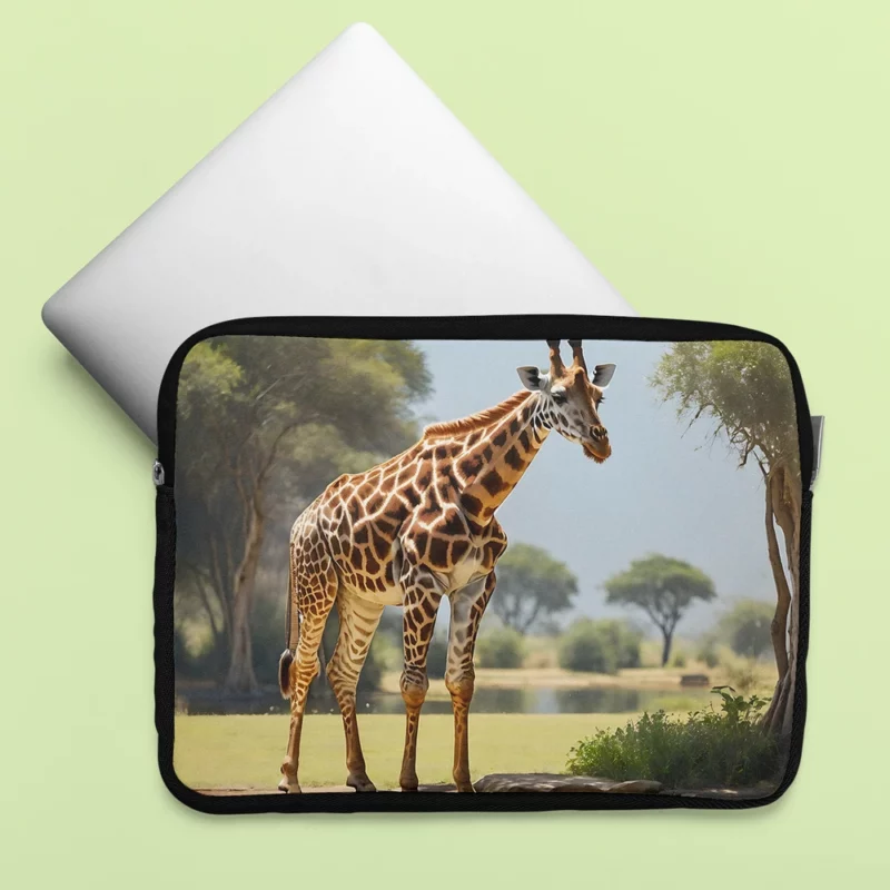 Giraffe by a Pond Laptop Sleeve