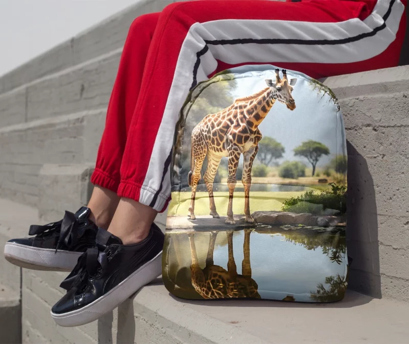 Giraffe by a Pond Minimalist Backpack 1