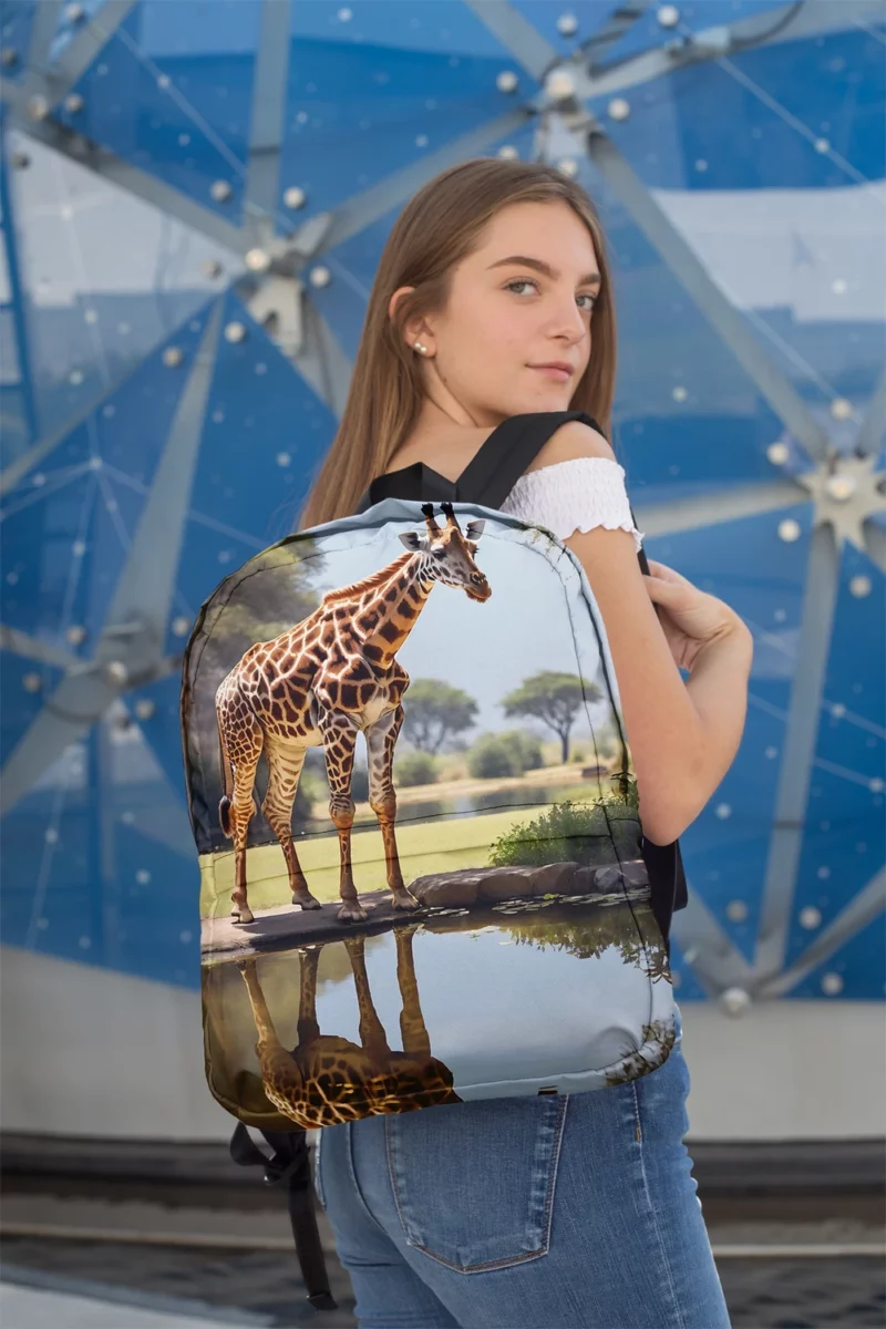 Giraffe by a Pond Minimalist Backpack 2