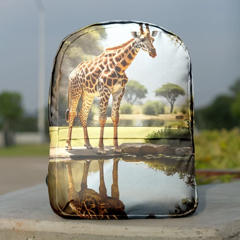 Giraffe by a Pond Minimalist Backpack