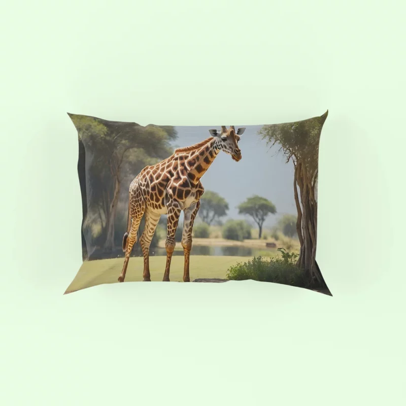 Giraffe by a Pond Pillow Case