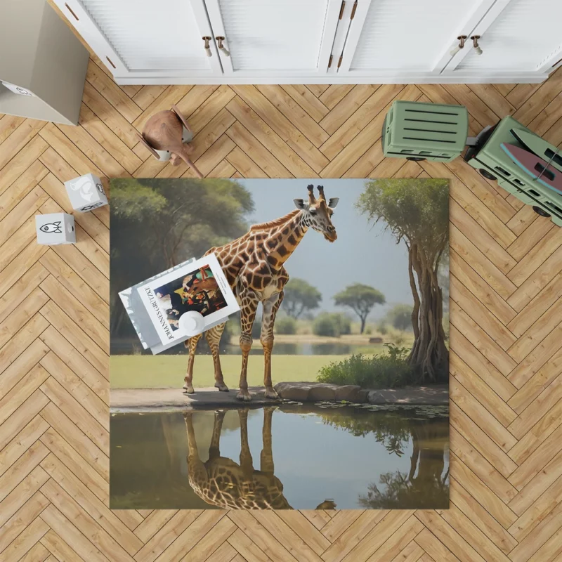 Giraffe by a Pond Rug