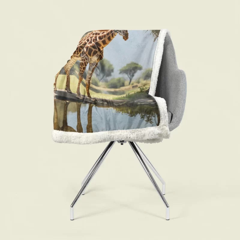 Giraffe by a Pond Sherpa Fleece Blanket 1