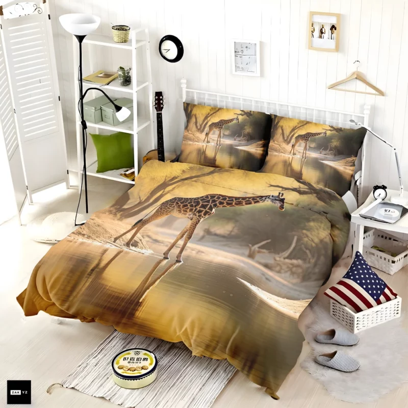 Giraffe by the Watering Hole Bedding Set