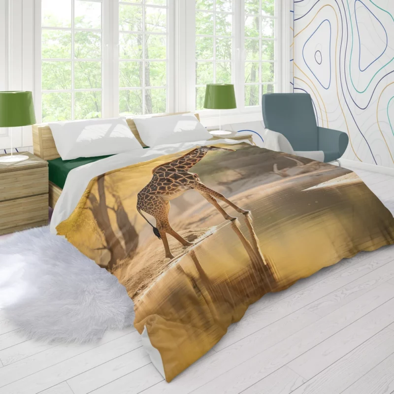 Giraffe by the Watering Hole Duvet Cover