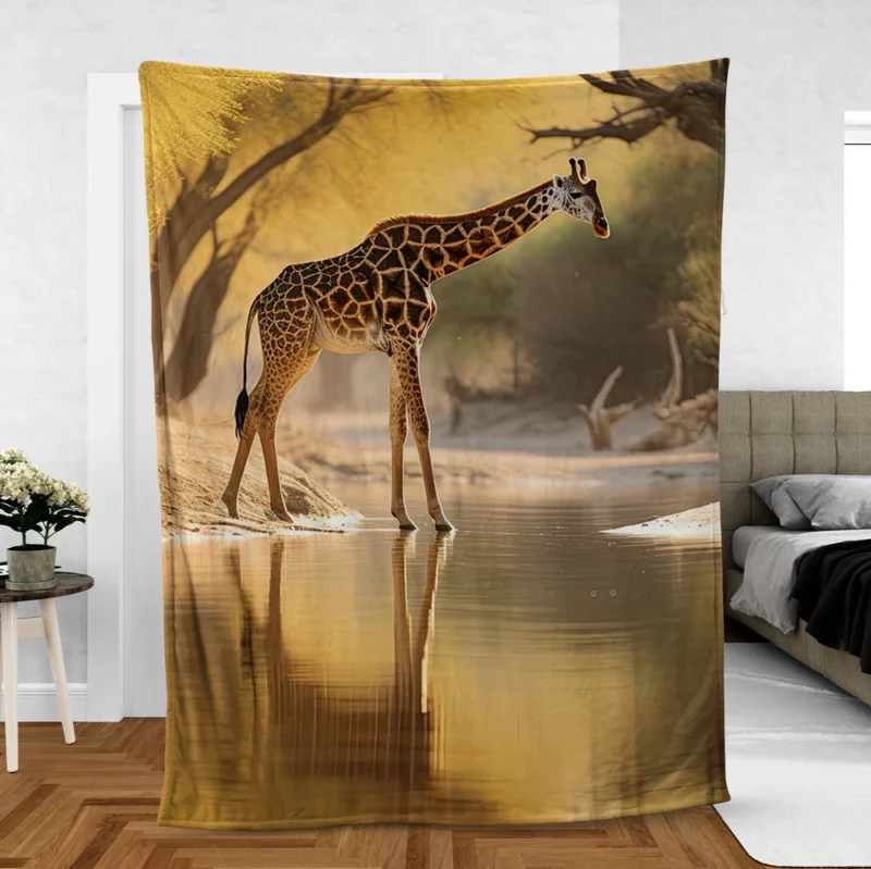 Giraffe by the Watering Hole Fleece Blanket