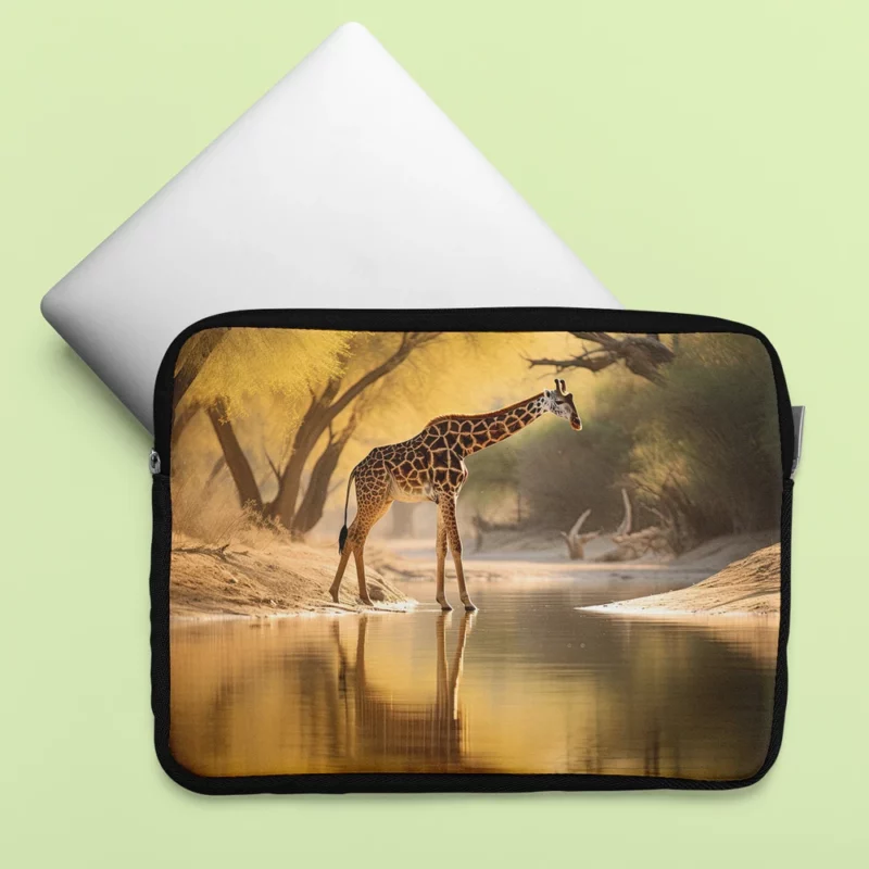 Giraffe by the Watering Hole Laptop Sleeve