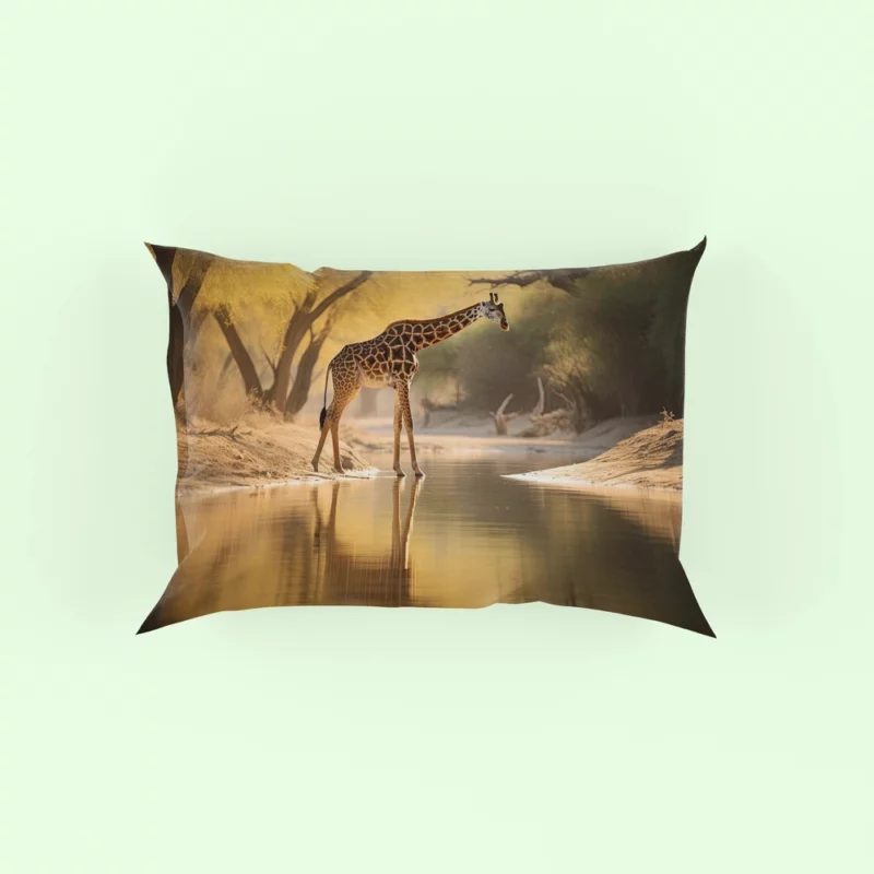 Giraffe by the Watering Hole Pillow Case