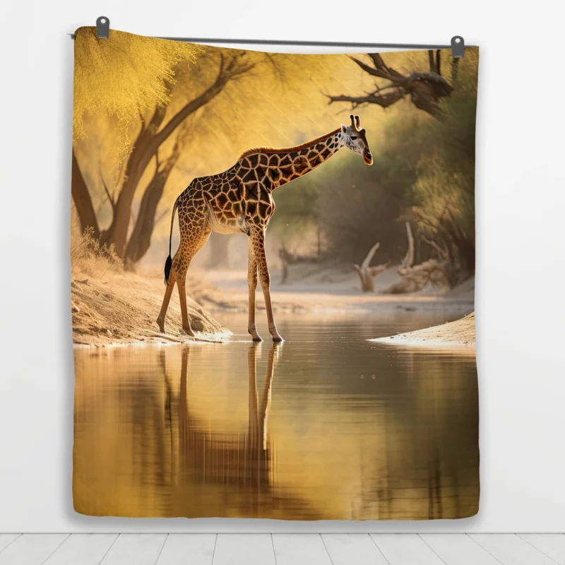 Giraffe by the Watering Hole Quilt Blanket 1