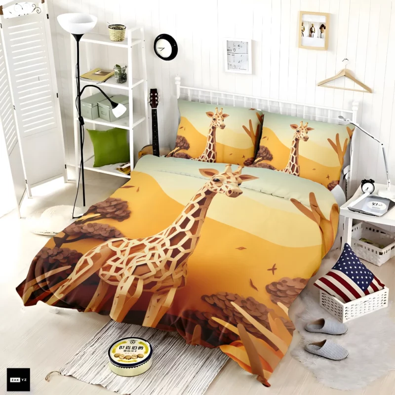 Giraffe in a Grassy Field Bedding Set