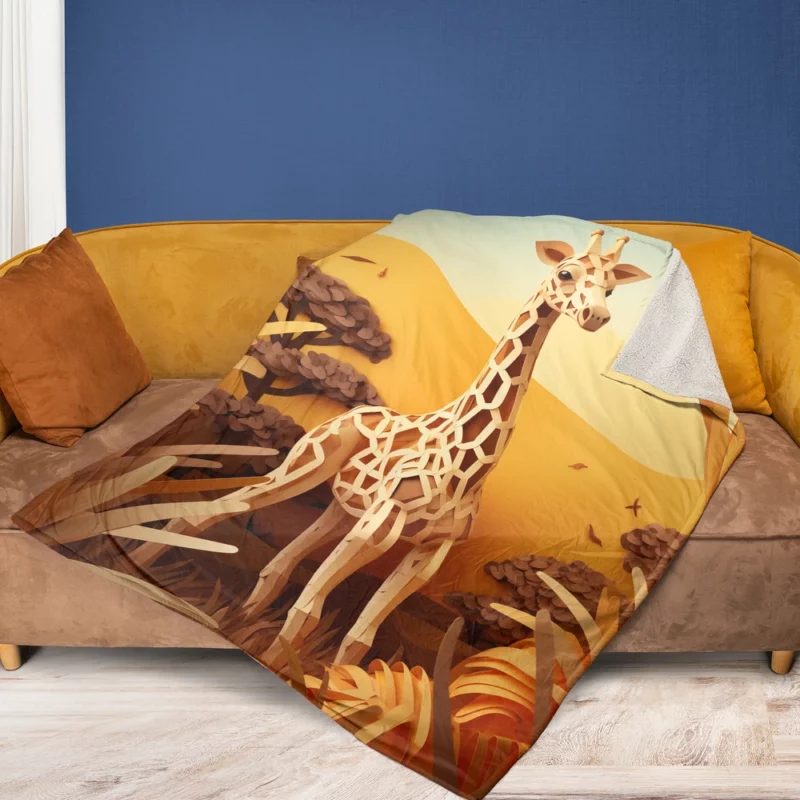 Giraffe in a Grassy Field Fleece Blanket 1