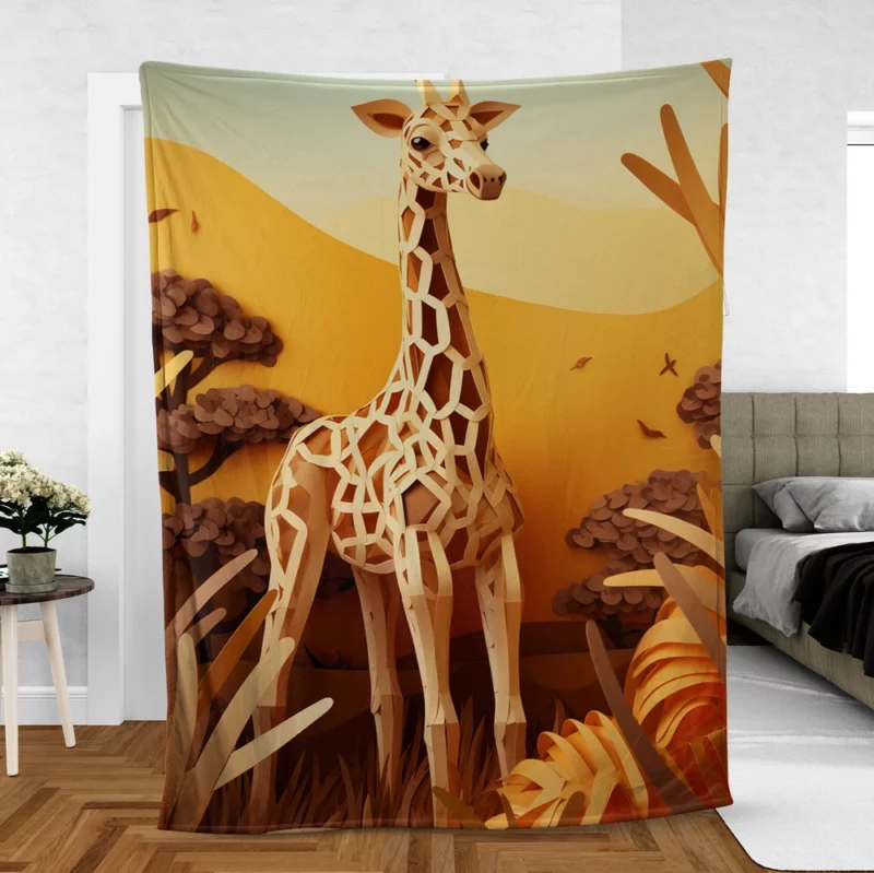 Giraffe in a Grassy Field Fleece Blanket