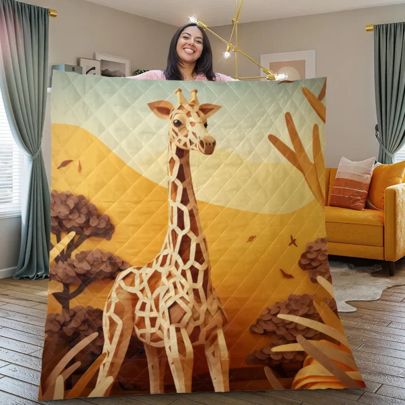 Giraffe in a Grassy Field Quilt Blanket