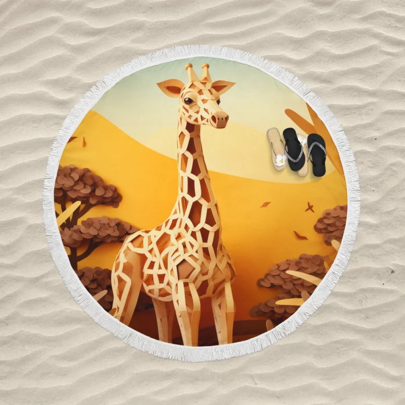 Giraffe in a Grassy Field Round Beach Towel