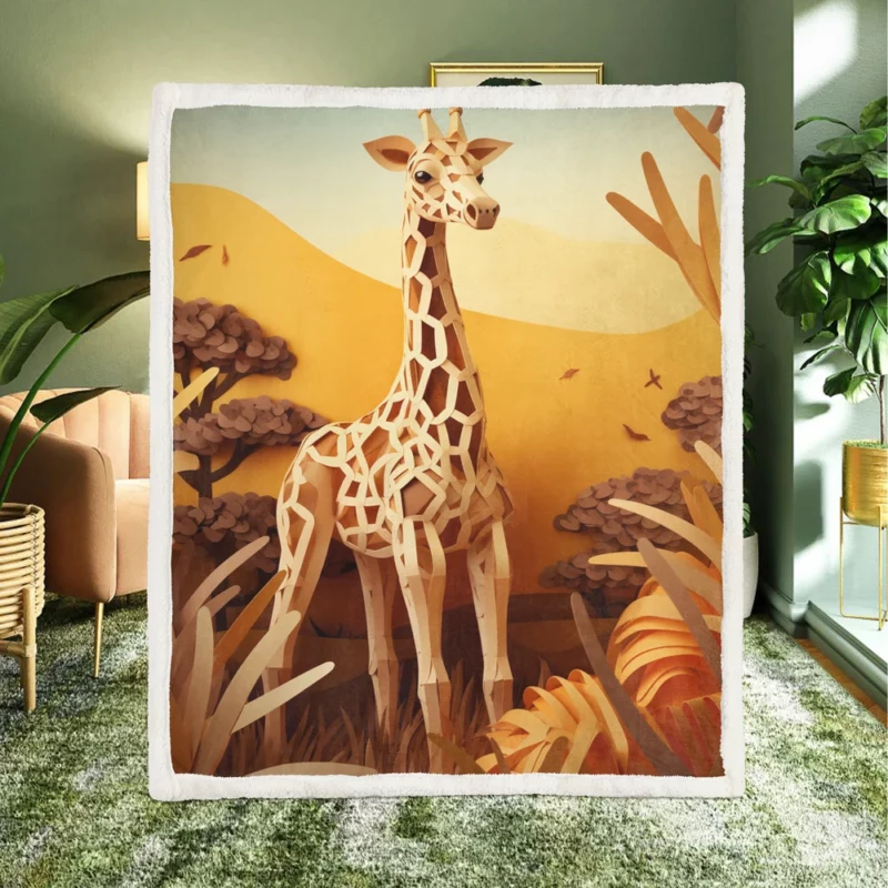 Giraffe in a Grassy Field Sherpa Fleece Blanket