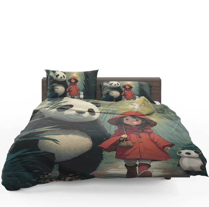 Girl and Panda in Rain Bedding Set 1