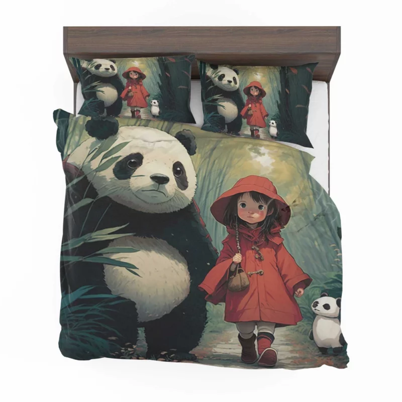 Girl and Panda in Rain Bedding Set 2