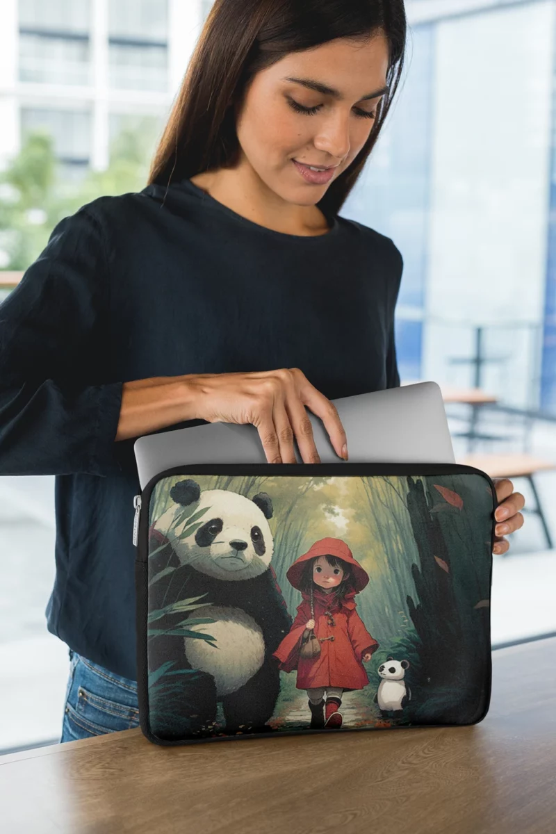 Girl and Panda in Rain Laptop Sleeve 1