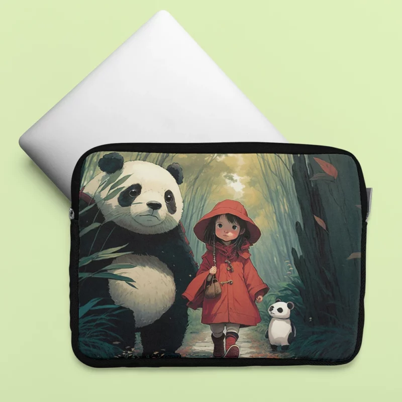 Girl and Panda in Rain Laptop Sleeve