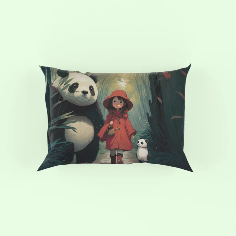 Girl and Panda in Rain Pillow Case