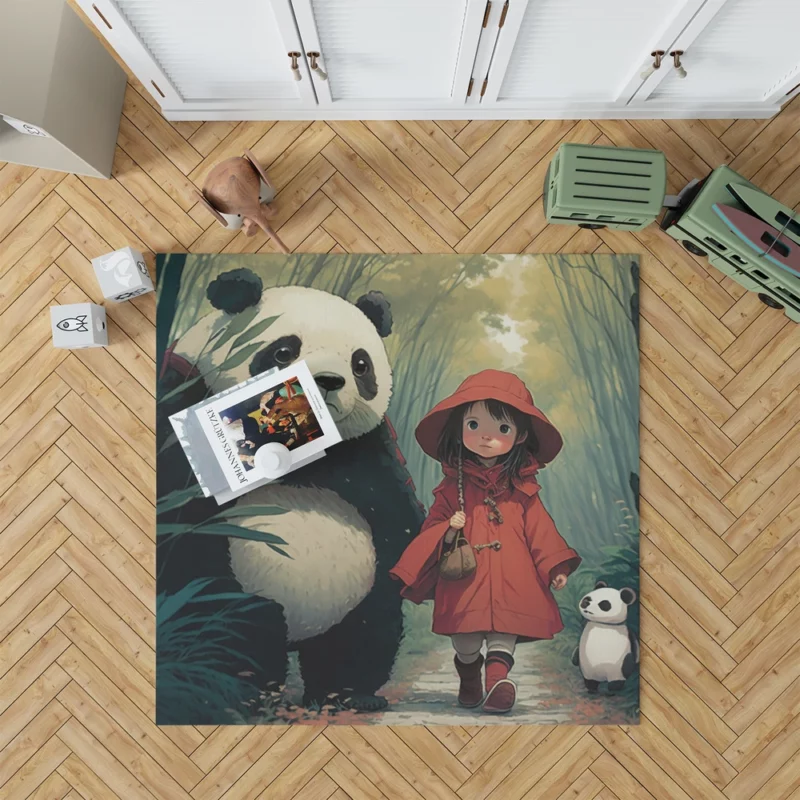 Girl and Panda in Rain Rug