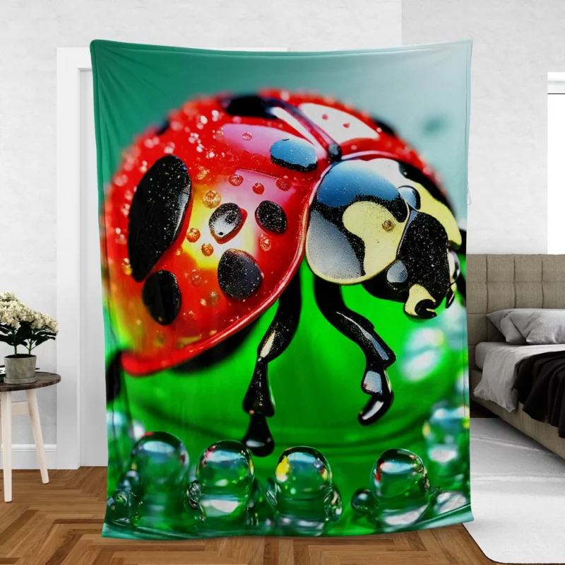 Glittering Glass Ladybug Fleece Blanket