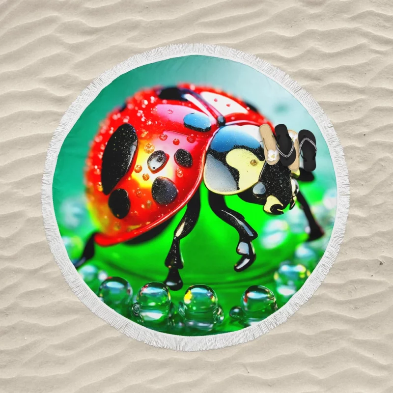 Glittering Glass Ladybug Round Beach Towel