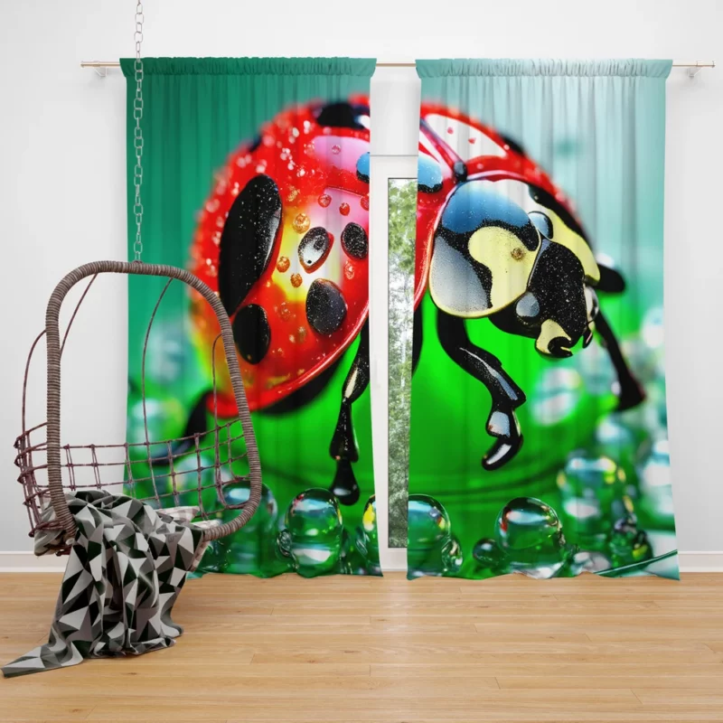 Glittering Glass Ladybug Window Curtain