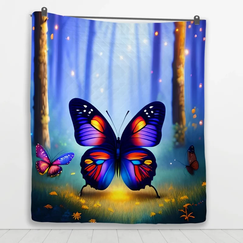 Glowing Butterflies Fantasy Painting Quilt Blanket 1