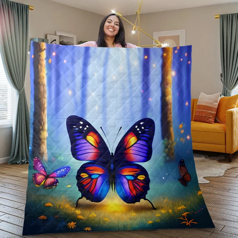 Glowing Butterflies Fantasy Painting Quilt Blanket