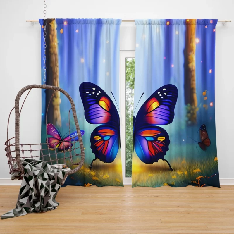 Glowing Butterflies Fantasy Painting Window Curtain