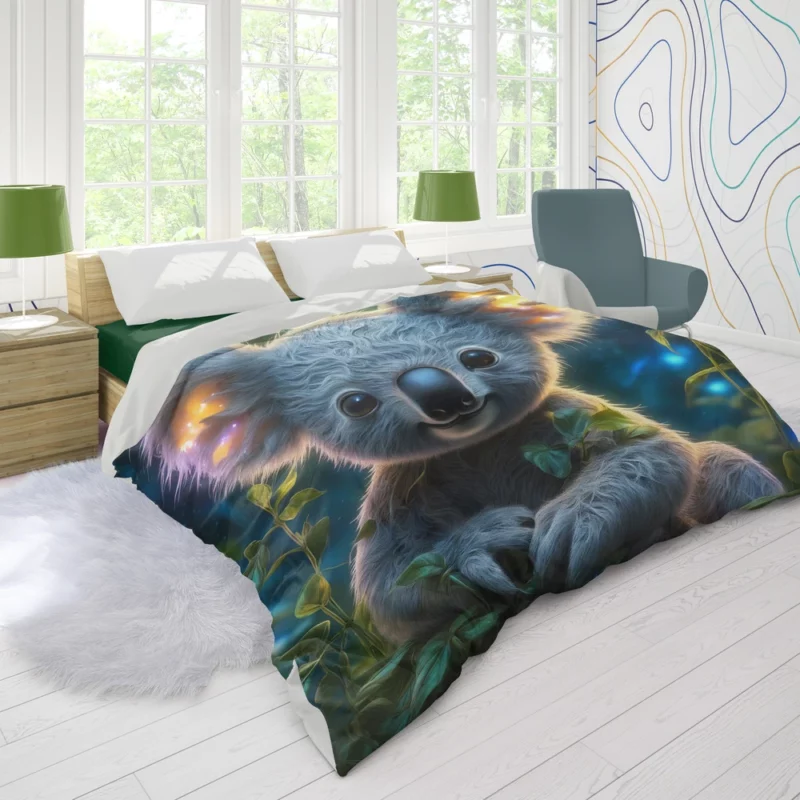 Glowing Koala in Magical Garden Duvet Cover