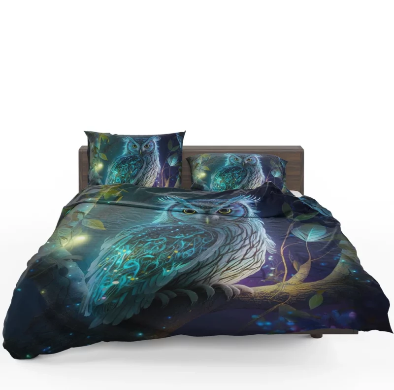 Glowing Owl on Branch Bedding Set 1