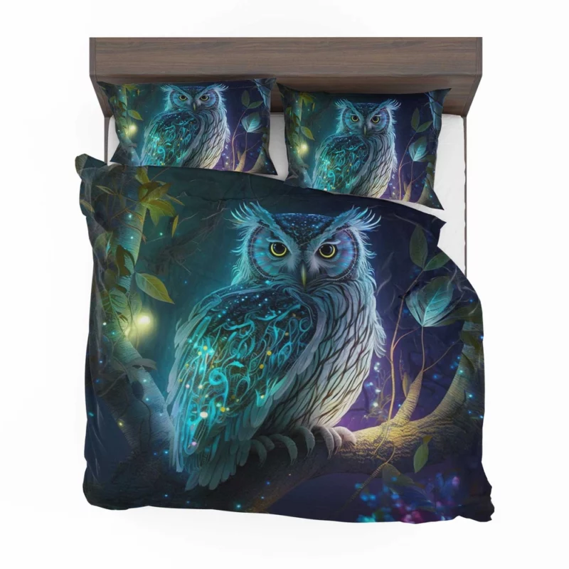 Glowing Owl on Branch Bedding Set 2