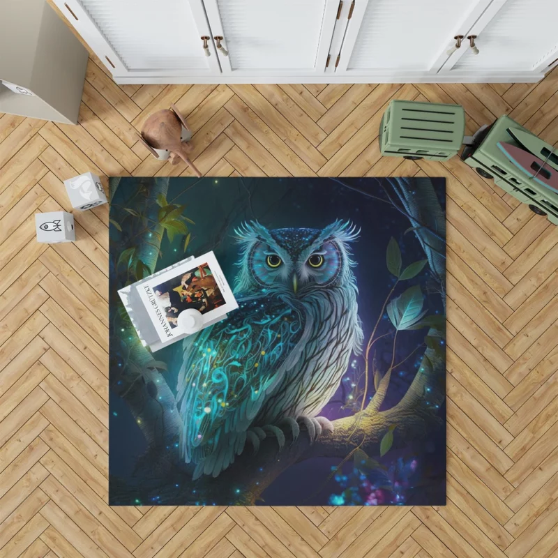 Glowing Owl on Branch Rug