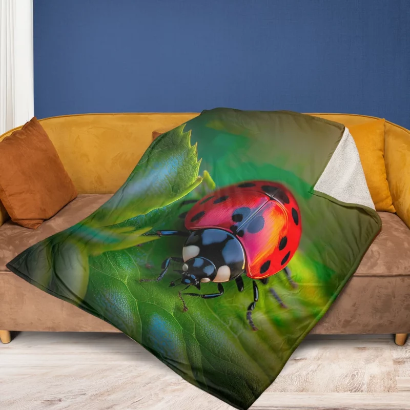 Glowing Red Ladybug AI Art Fleece Blanket 1