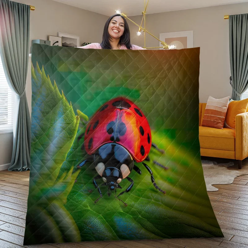 Glowing Red Ladybug AI Art Quilt Blanket