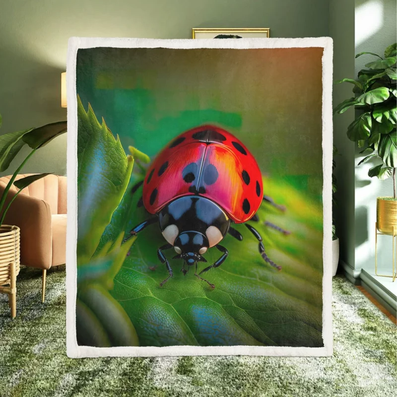 Glowing Red Ladybug AI Art Sherpa Fleece Blanket