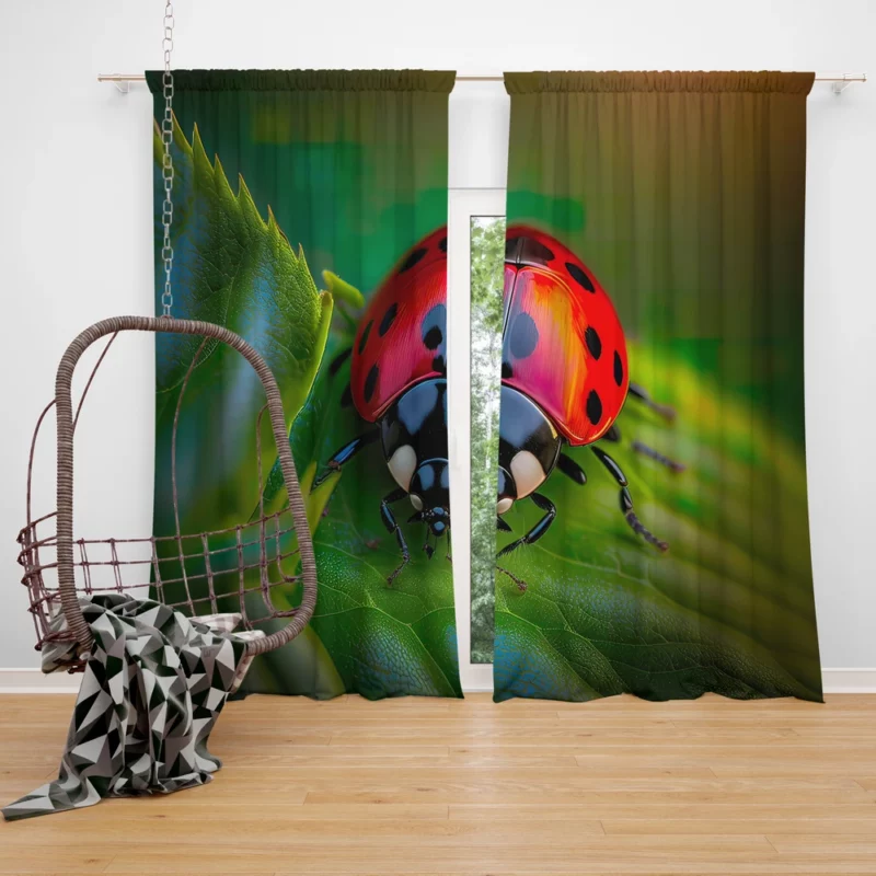 Glowing Red Ladybug AI Art Window Curtain