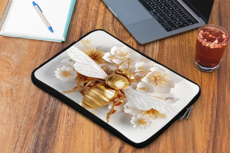 Golden Bee With White Flowers Laptop Sleeve 2