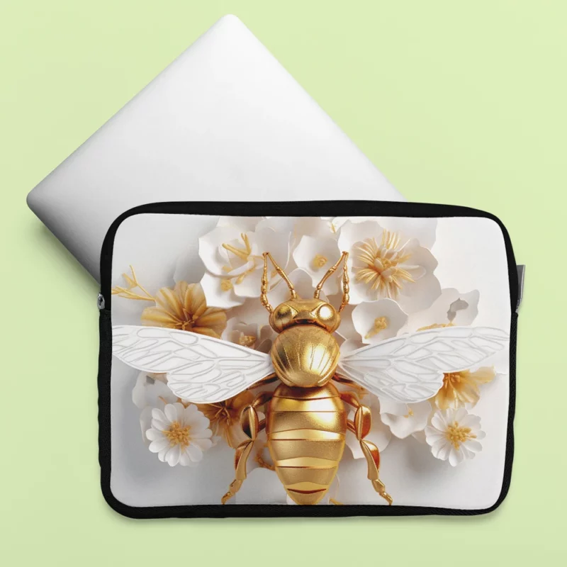 Golden Bee With White Flowers Laptop Sleeve